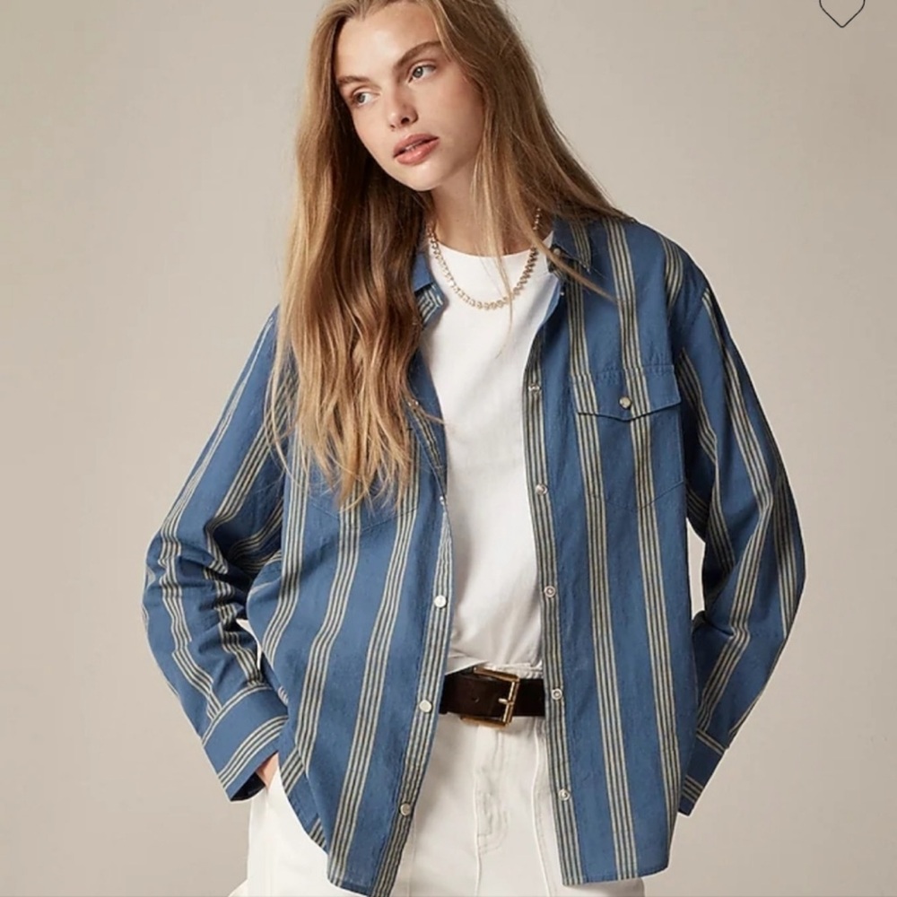 J. Crew western Blue and white Striped Button-Up Shirt